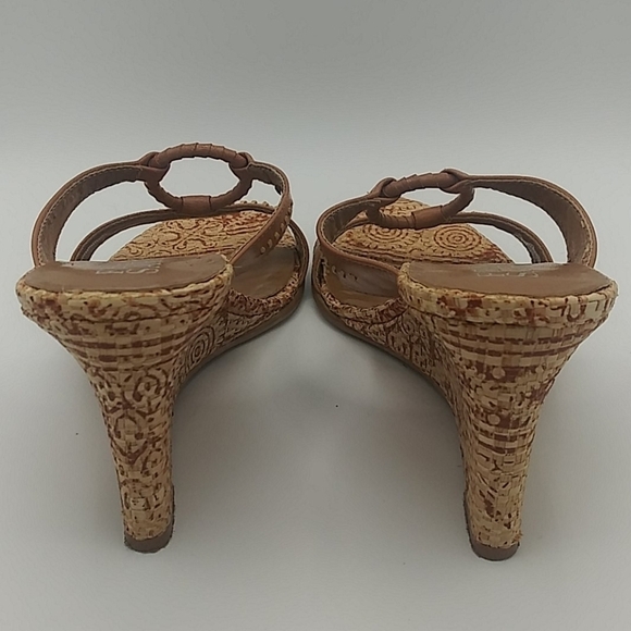 Franco Sarto Tan Tribal Design Loop Strap Leather Round Open Toe Wedge Sandal - Picture 6 of 15